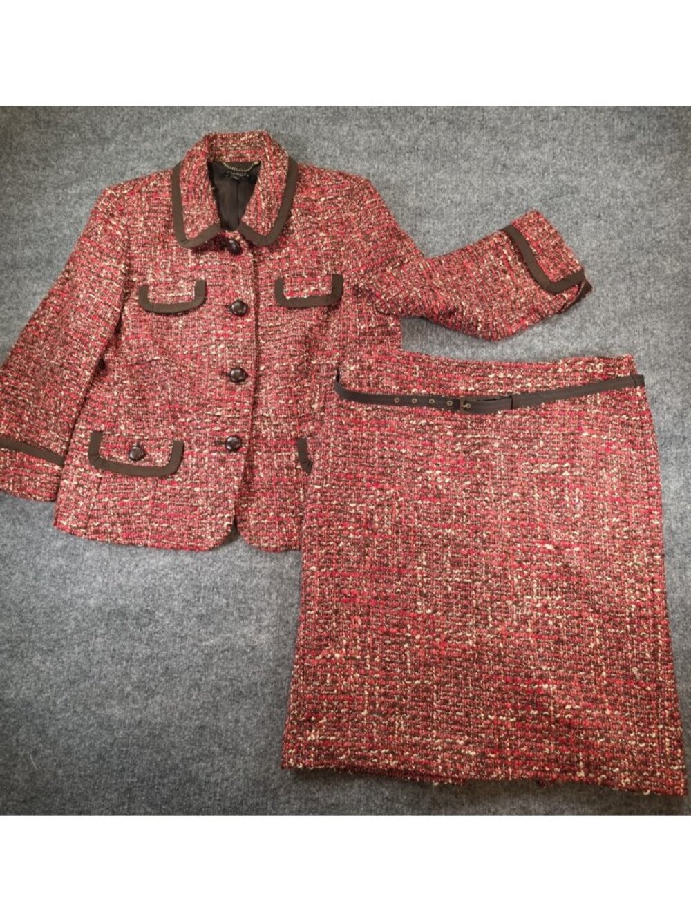Talbots Tweed Women's Size 10 & 8 Blazer Skirt Dress Suit Pink Red Brown